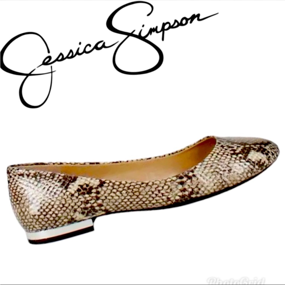 NWOB Jessica Simpson Snakeskin Ballet Flats with silver on heel - size 7
